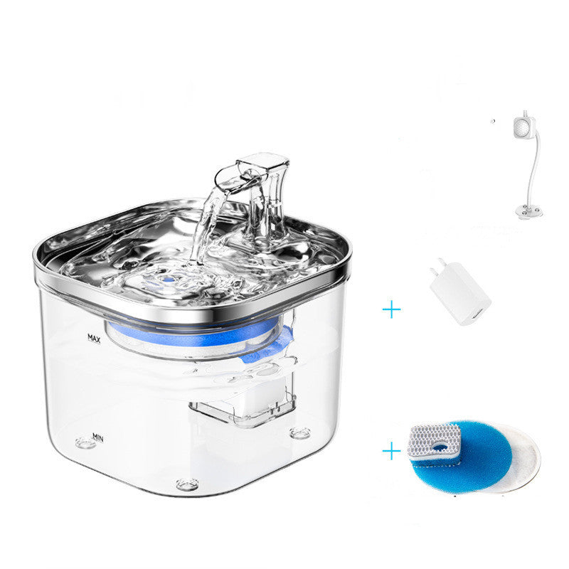Cat drinking from stainless steel pet water fountain – PetPal Accessories