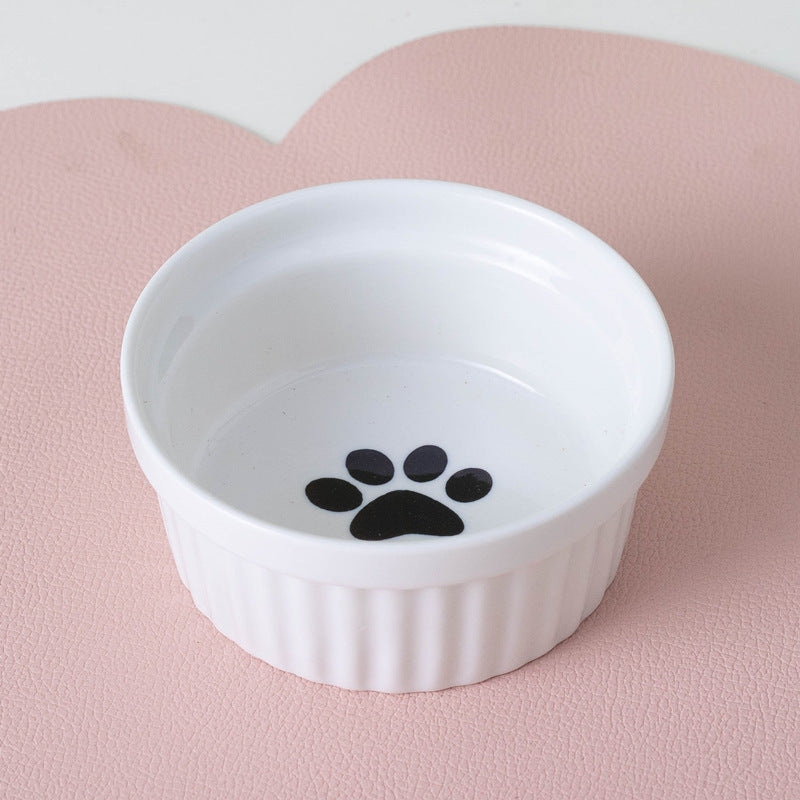 Ceramic cat bowl set featuring a paw print design, perfect for stylish pet feeding