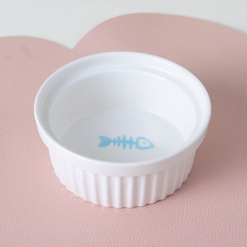 Petpal accessories ceramic cat bowl set in white with a cute fish design for feeding cats