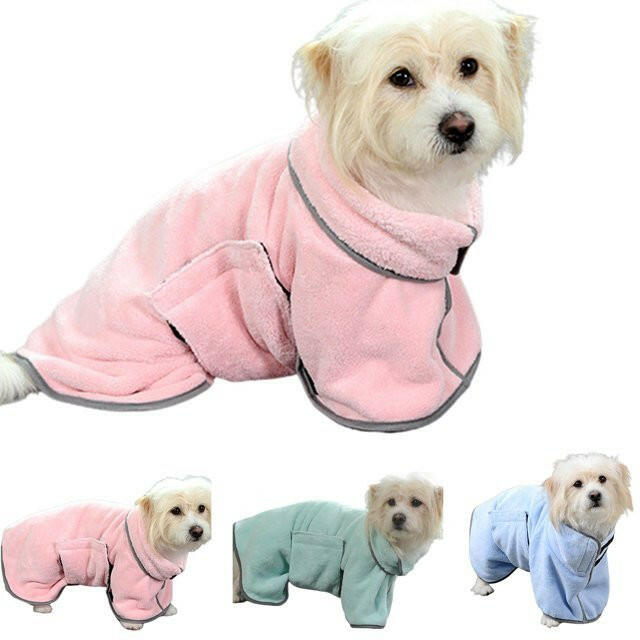 Comfortable pet bath towel for dogs in pink, blue, and green, ideal for easy drying after baths