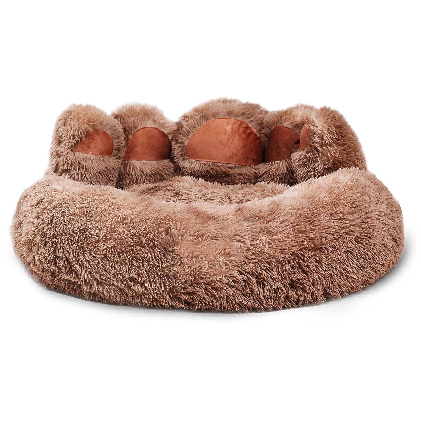 Cute dog bear paw bed in soft brown fur, designed for ultimate comfort and relaxation