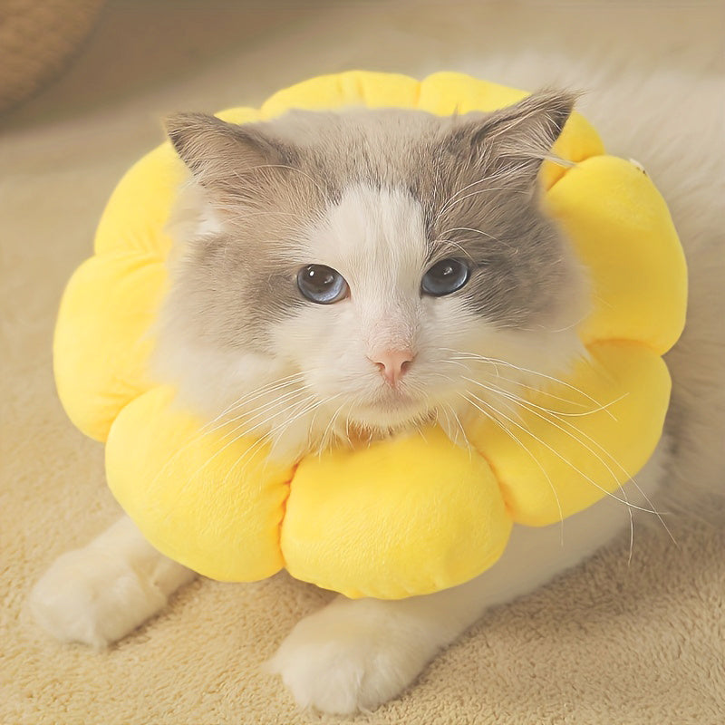 Cute sunflower pet recovery collar for cats providing comfort and protective support during recovery