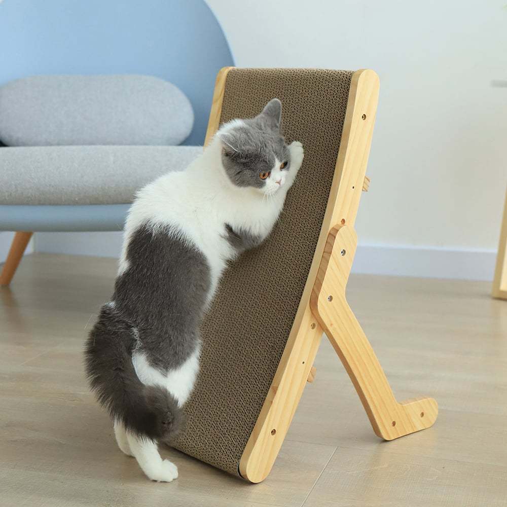 Deformation cat bed with a wooden frame designed for scratching and resting for cats