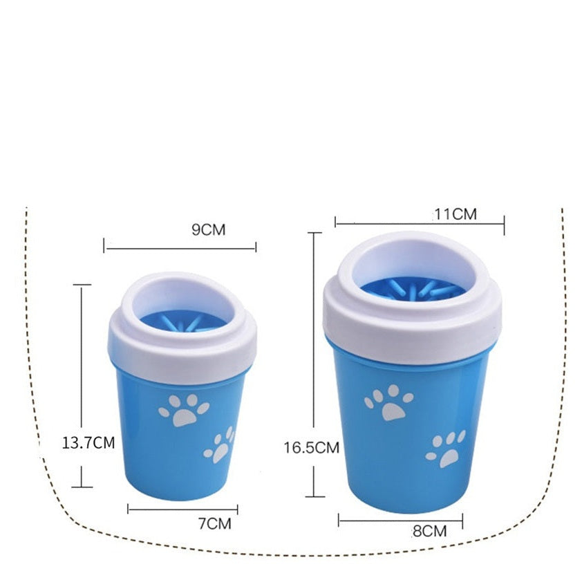 Blue dog foot care product for cleaning paws with a convenient cup design