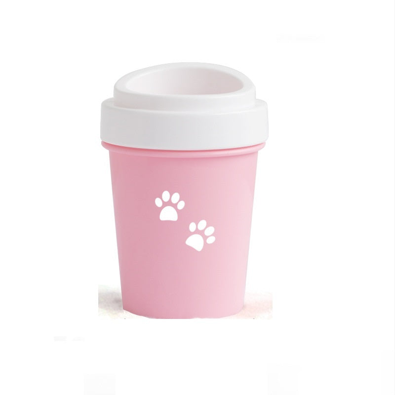 Pink Dog Foot Care Product Cup with Paw Print Design for Easy Pet Paw Cleaning
