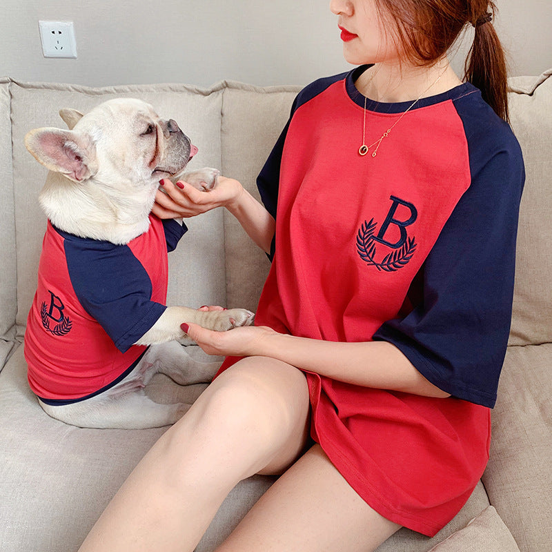 Petpal dog parent-child matching clothes set in red and navy for stylish pet owners and their dogs