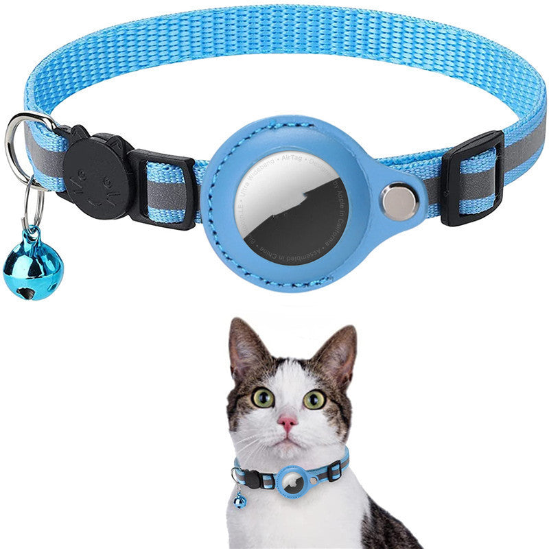 Blue Kitten Airtag protective collar with bell and adjustable design for pet safety