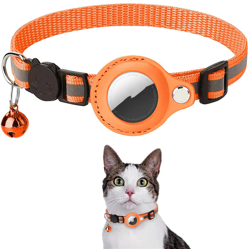 Kitten Airtag protective collar in orange with a bell for tracking and safety