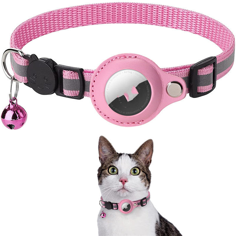Pink Kitten Airtag protective collar with bell and adjustable strap for tracking pets
