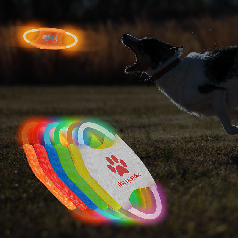 Colorful LED dog flying disc designed for nighttime play and easy visibility for pets