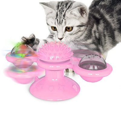 Pink multi-function cat scratching toy with interactive features for playful kittens