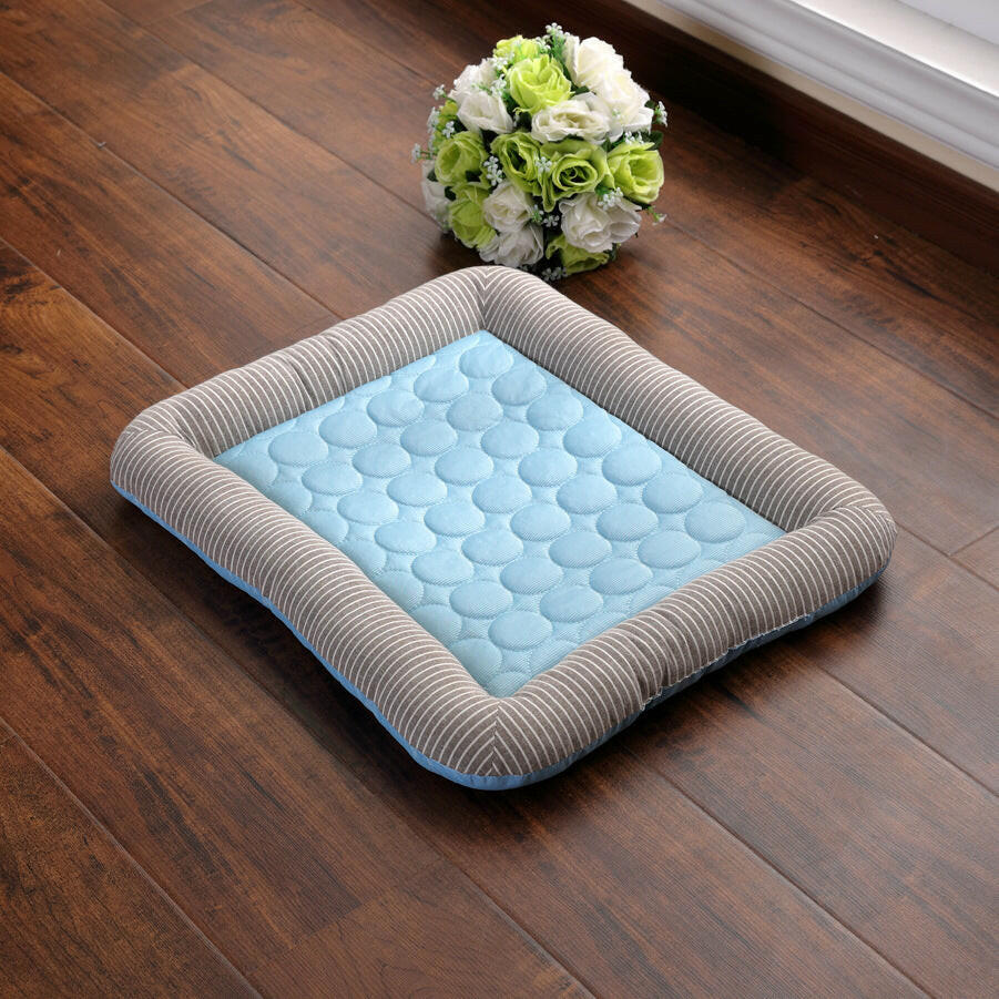 Petpal accessories multi-size pet bed mat with a soft blue center and striped gray trim