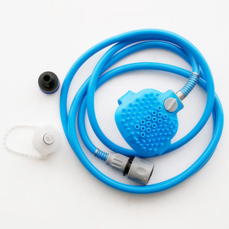 Pet bathing tool massager in blue with flexible hose for easy pet washing and grooming