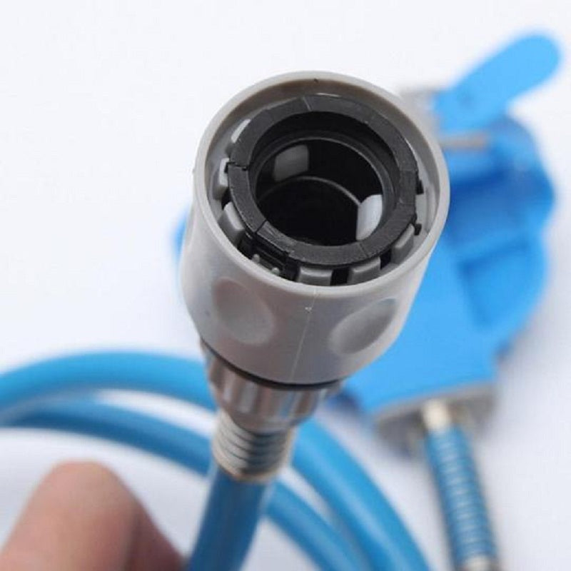 Close-up of Petpal pet bathing tool massager attachment with blue hose for easy pet grooming