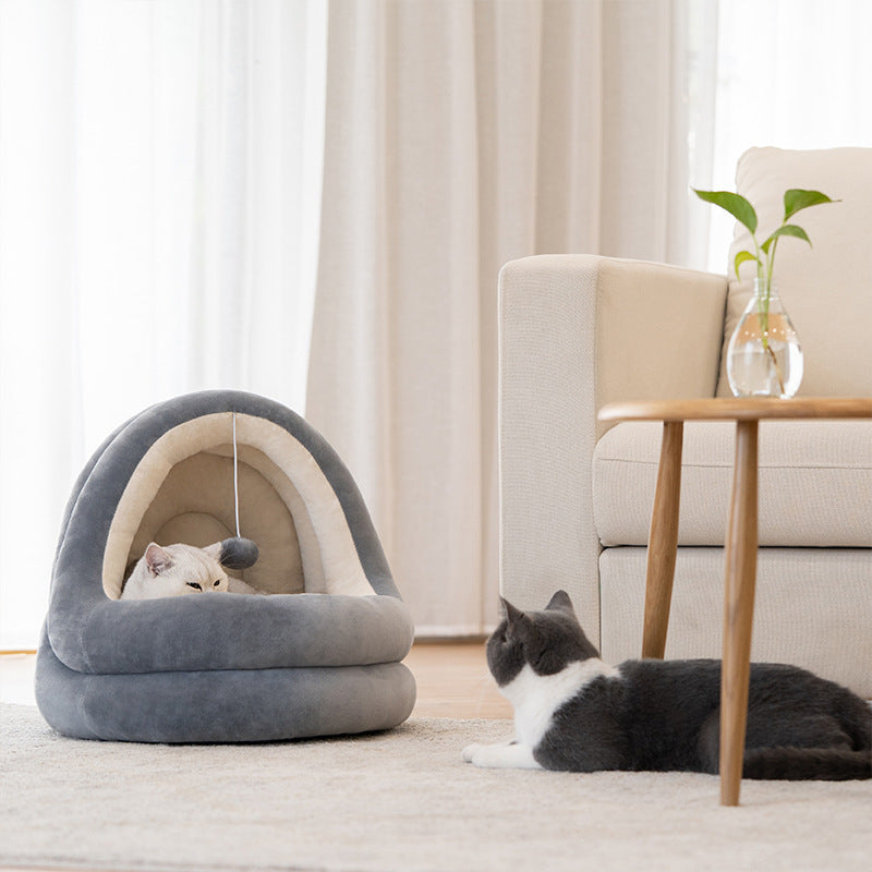 Cozy grey pet mat bed online UK with a soft cave design for cats and small pets