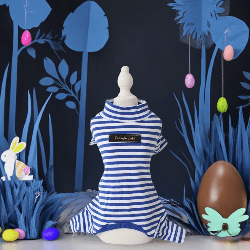 Pet Pal dog outfit in blue and white stripes, perfect for stylish pet attire on special occasions