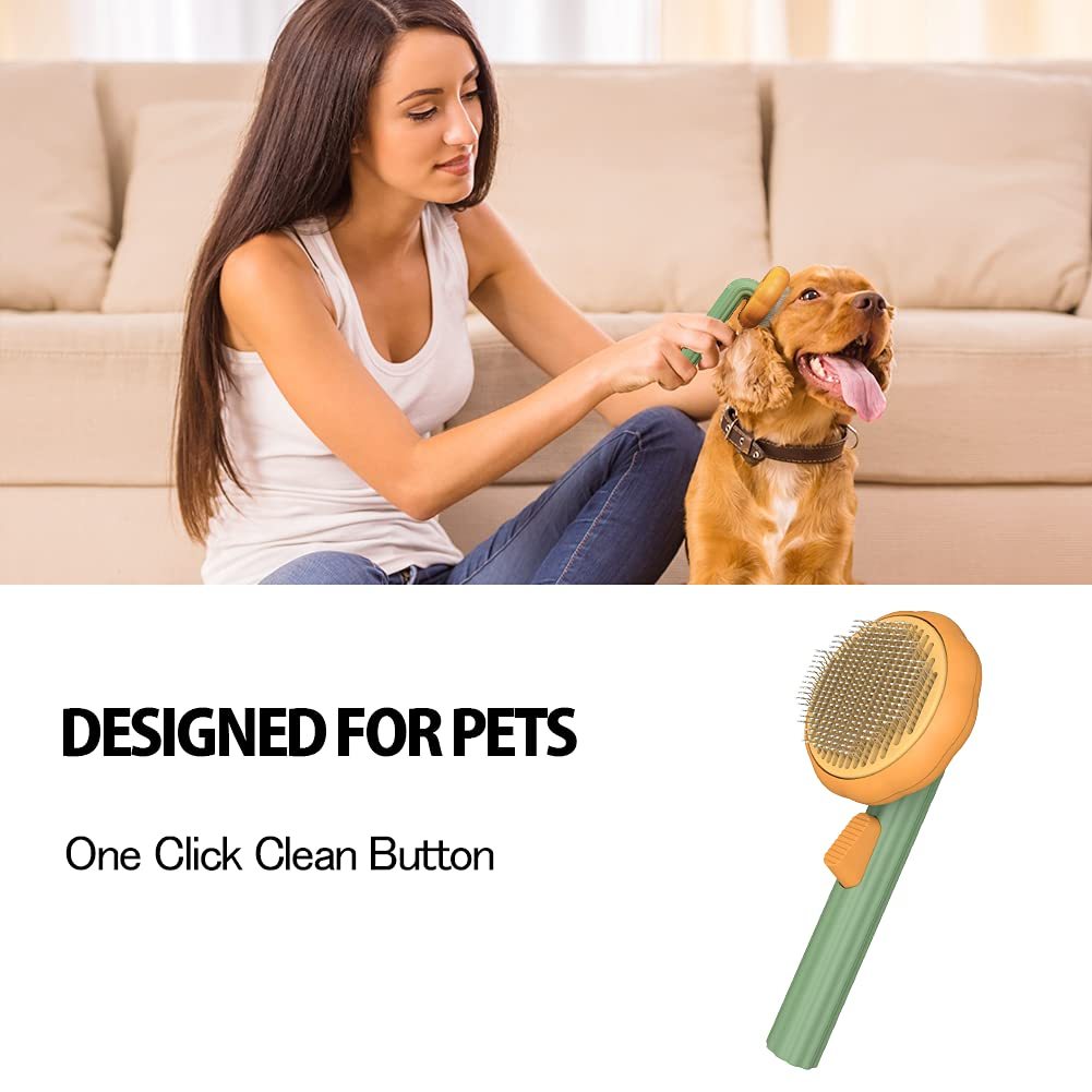 Pet pumpkin brush for easy grooming with one click clean button for dogs and cats