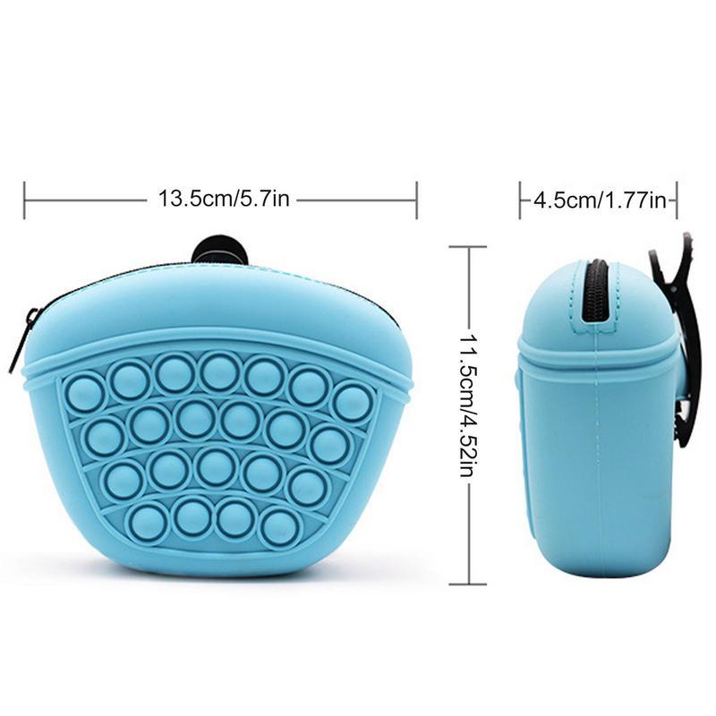 Blue portable pet treat storage bag with a textured grip and zipper closure for easy access