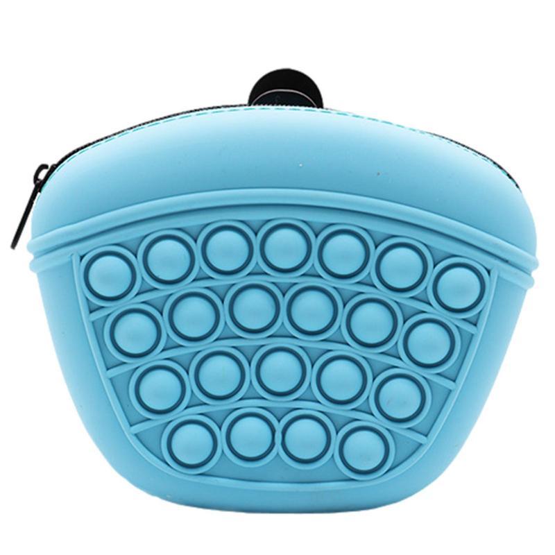 Blue silicone portable pet treat storage with pop bubble design for easy use