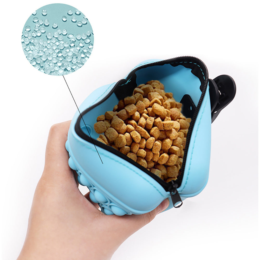 Portable pet treat storage in blue, designed to keep snacks fresh and easily accessible for pets