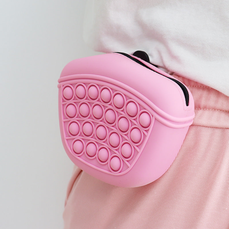 Pink Petpal portable pet treat storage bag with a push bubble design for on-the-go convenience
