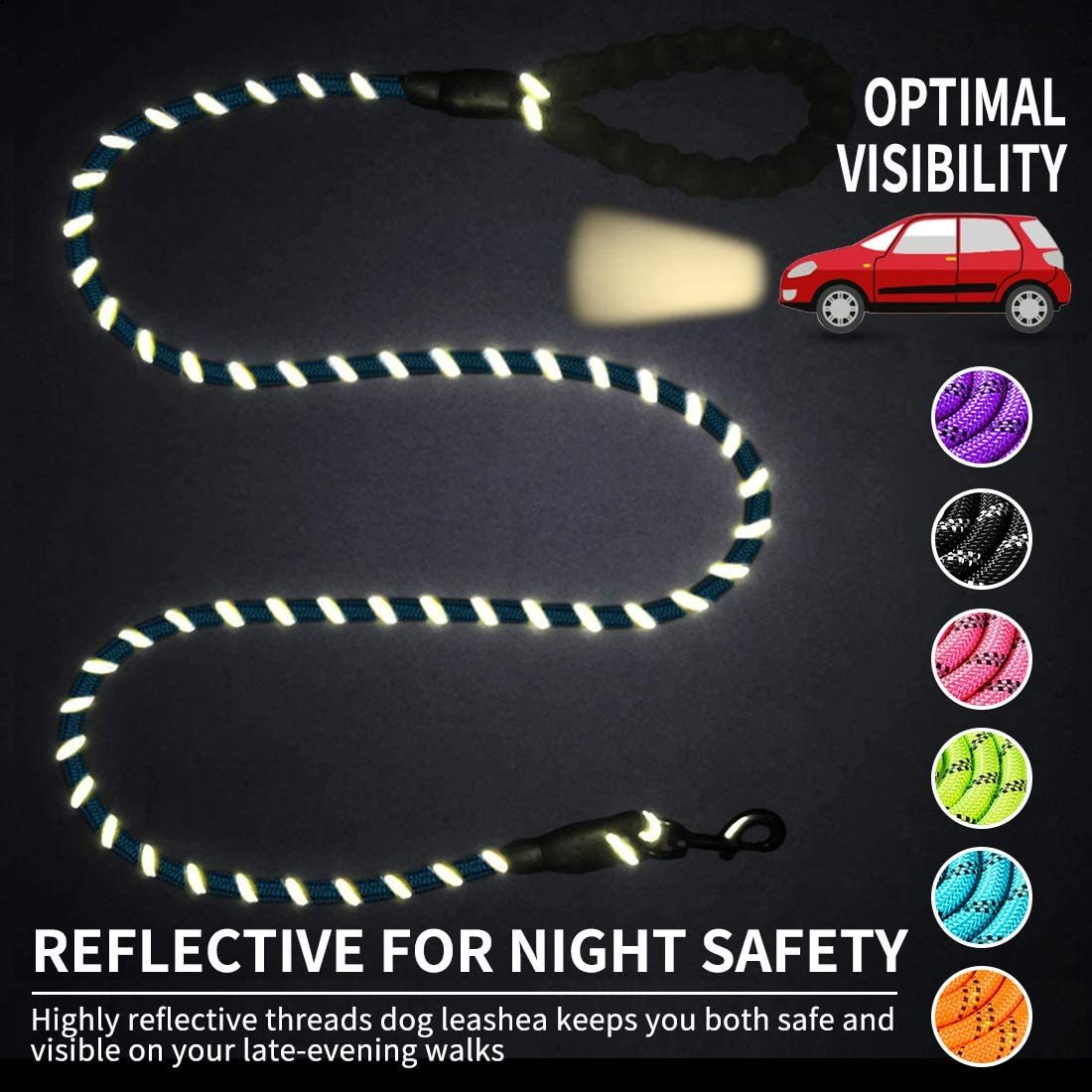 Reflective puppy leash for night walks featuring highly reflective threads for optimal visibility
