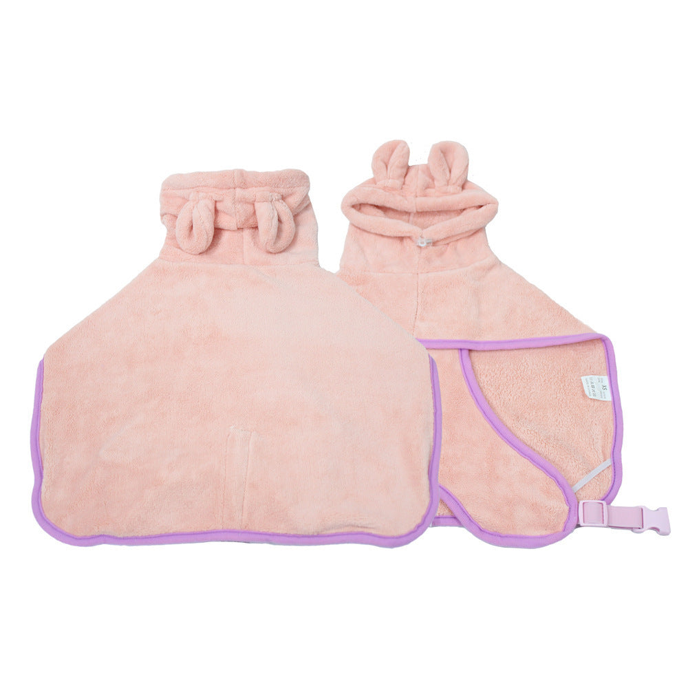 Pink super absorbent dog towel with hood and adjustable straps for quick drying after baths