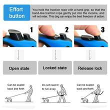 Telescopic dog leash with effort button for easy control in open, locked, and release states