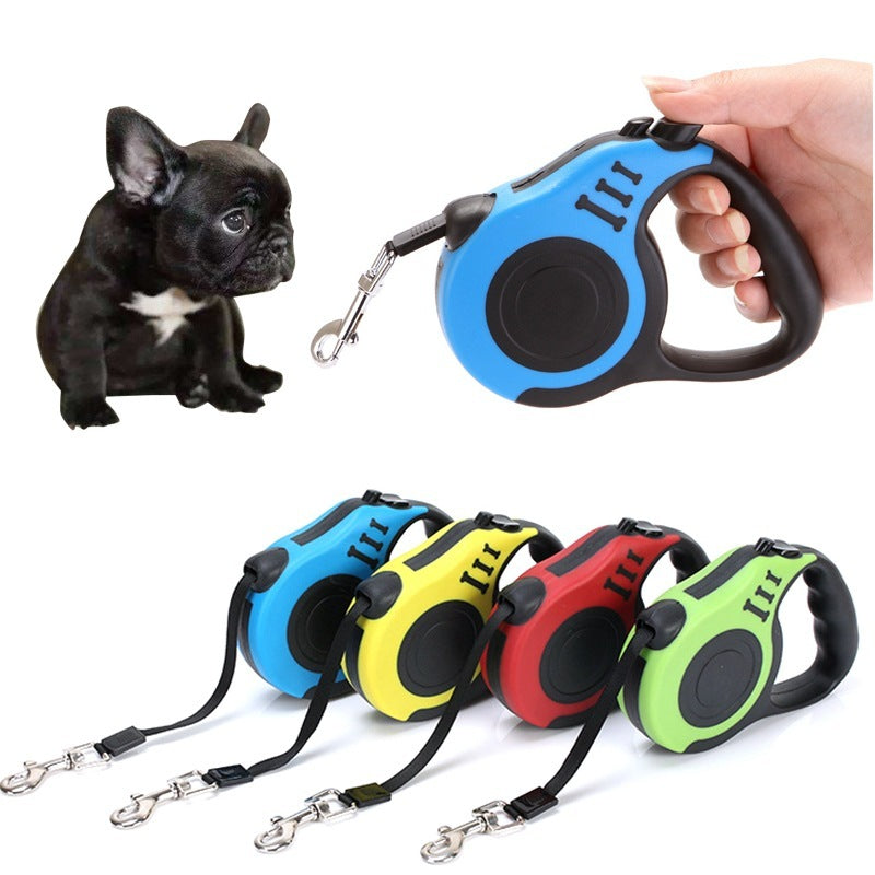 Telescopic dog leash in various colors, ideal for walking small dogs with comfort and control