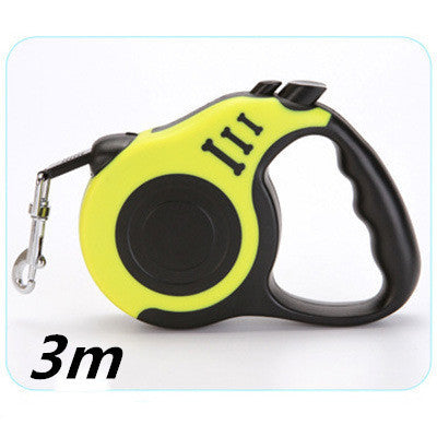 Telescopic dog leash in yellow and black with ergonomic grip and 3m length for small to medium dogs