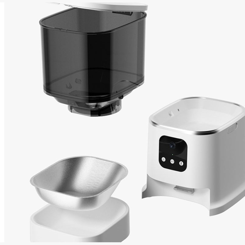 Petpal voice recorder pet food dispenser with transparent food container and sleek design