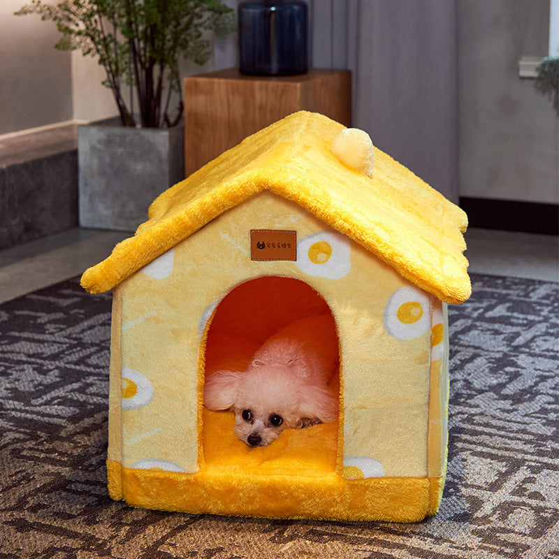 Modern stylish pet sofa with plush cushions in living room