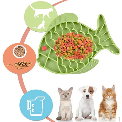Petpal anti gulping pet feeder in a fish shape designed to prevent fast eating for cats and dogs