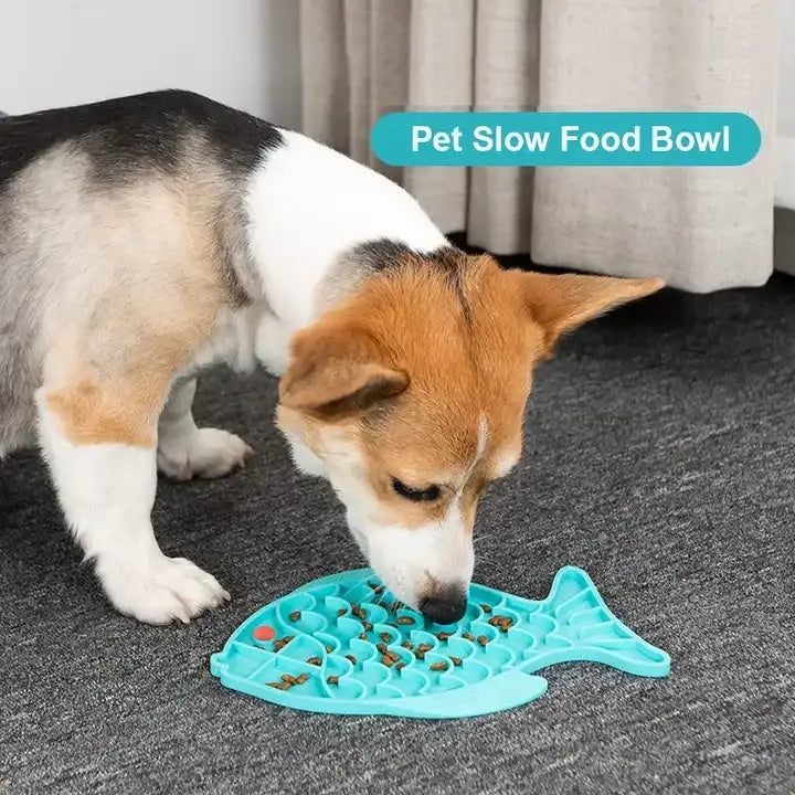Anti gulping pet feeder in fish shape helps slow down dog eating for better digestion