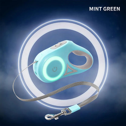 Mint Green Automatic Pet Leash Extension with LED Light for Easy Visibility During Walks
