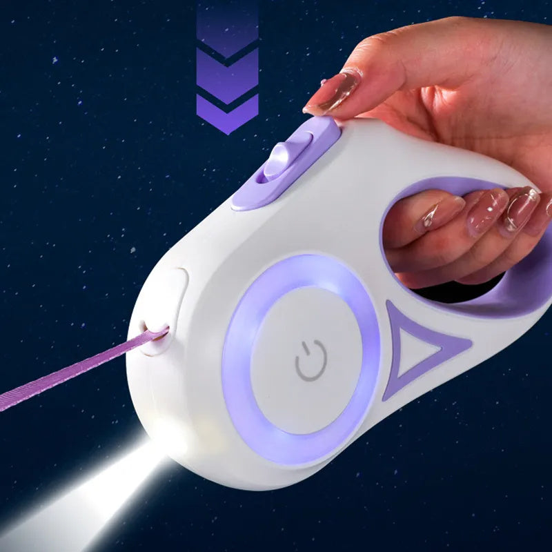 Close-up of brake and lock button on retractable pet leash