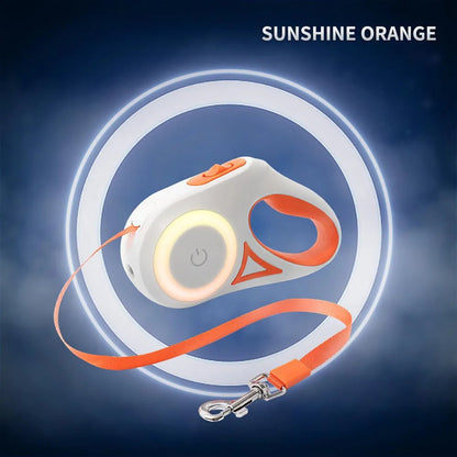 Petpal automatic pet leash extension in sunshine orange with bright LED light for nighttime walks
