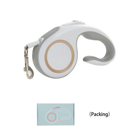 Automatic pet traction rope in white with ergonomic handle for easy dog walking