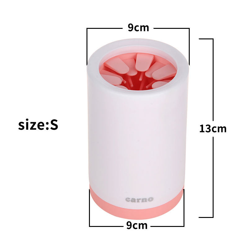 Portable pet paw cleaner with soft bristles for easy paw cleaning after walks