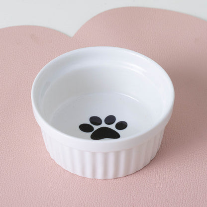 Ceramic cat bowl set featuring a paw print design, perfect for stylish pet feeding