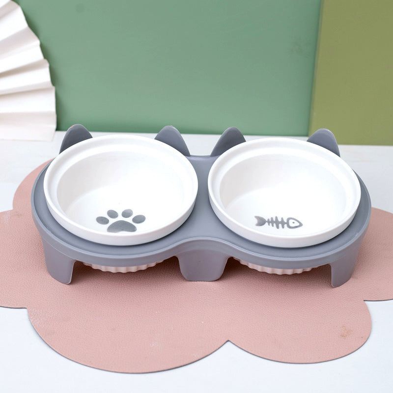 Petpal accessories ceramic cat bowl set with paw and fish design, ideal for feeding your cat
