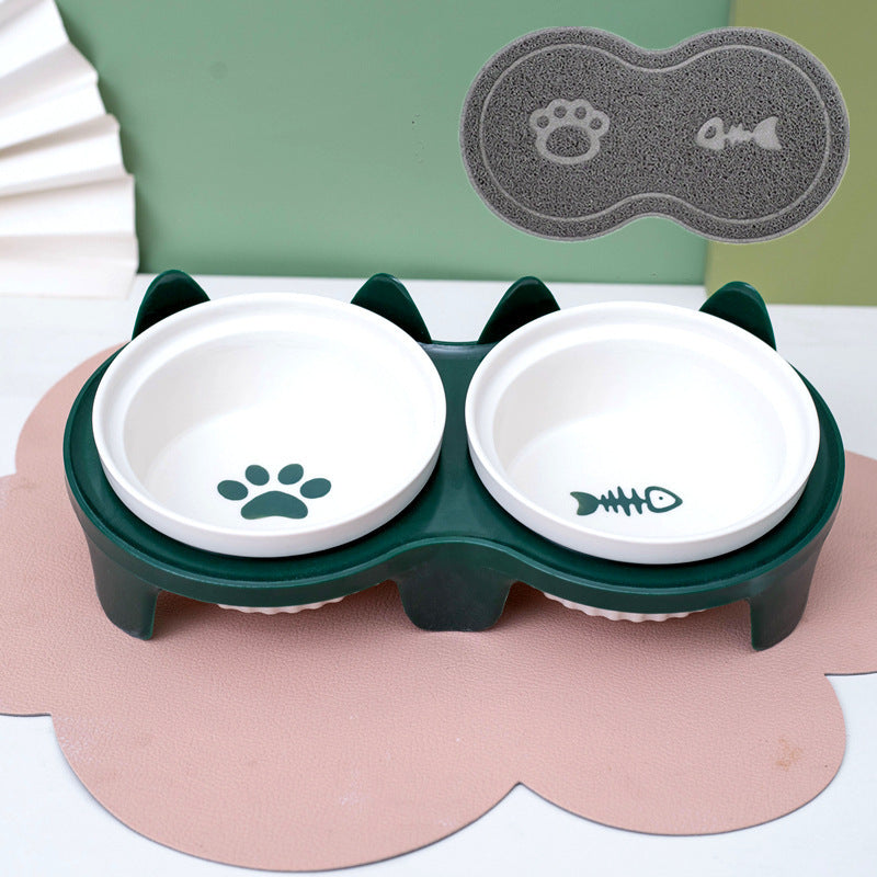 Petpal accessories ceramic cat bowl set featuring two bowls with paw and fish designs