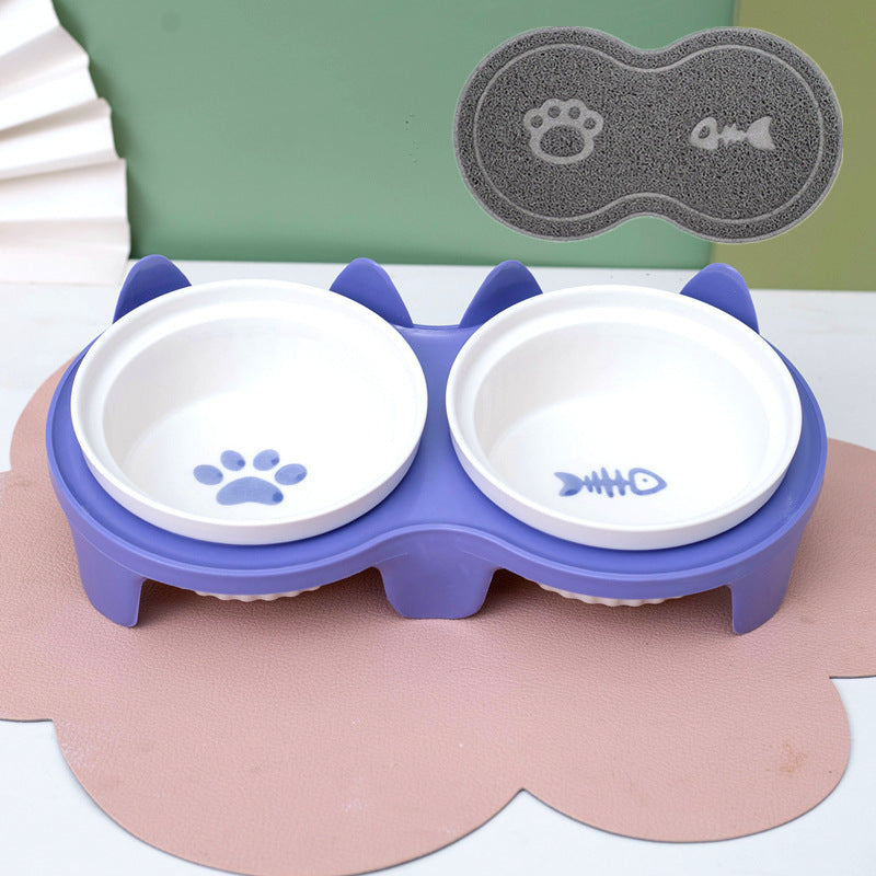 Petpal accessories ceramic cat bowl set with paw and fish prints for stylish feeding