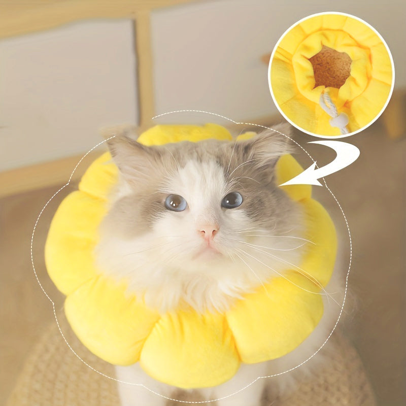 Cute sunflower pet recovery collar for cats offering comfort and support during healing