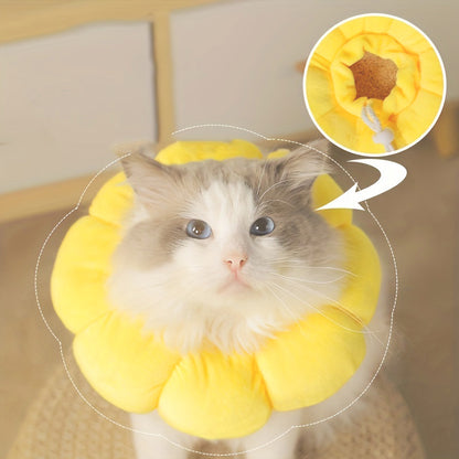 Cute sunflower pet recovery collar for cats offering comfort and support during healing