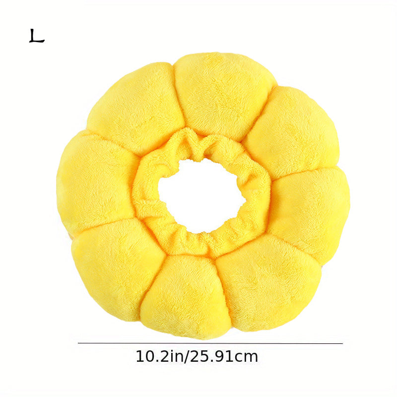 Cute sunflower pet recovery collar in bright yellow, perfect for post-surgery comfort and support