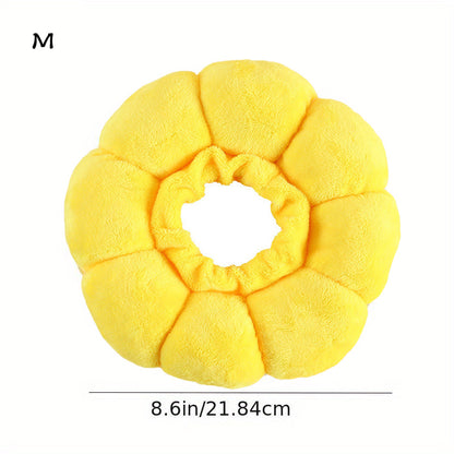 Cute sunflower pet recovery collar in yellow, soft and plush for pet comfort and healing