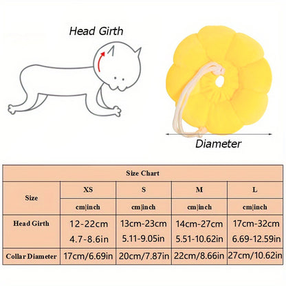 Cute sunflower pet recovery collar in yellow, designed for comfort and protection during pet healing