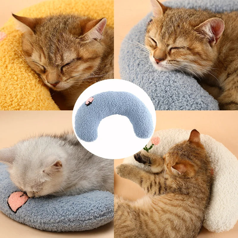 Cozy deep sleep puppy pillow in blue and cream for pets to enjoy comfortable rest.