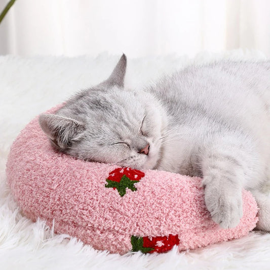 Soft pink deep sleep puppy pillow with flower design for comfy pet napping